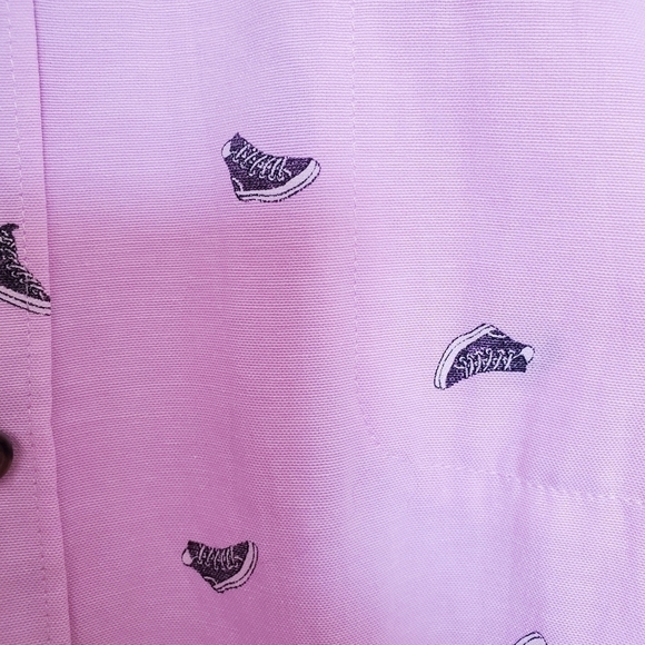 SOVEREIGN CODE MENS SHIRT SLIMFIT PINK/LILAC CONVERSE STYLE SNEAKER PRINT (XL) - Picture 7 of 9